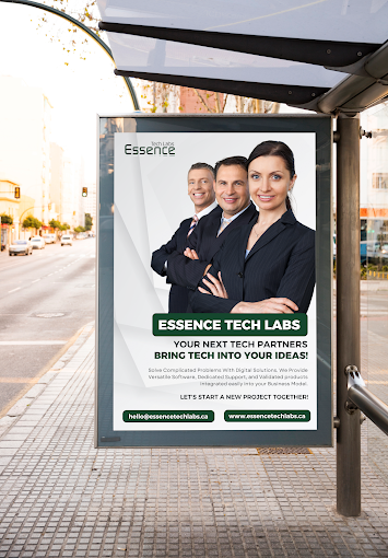 Advertisement for Essence Tech Labs, showcasing professional business partners with a focus on delivering scalable tech solutions and digital services. Highlighting its position as the best web development company in Canada, the ad invites businesses to start their next project with confidence.